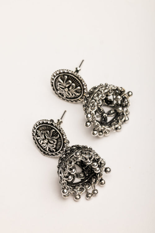 Color: Silver - Jhumki Earrings front view